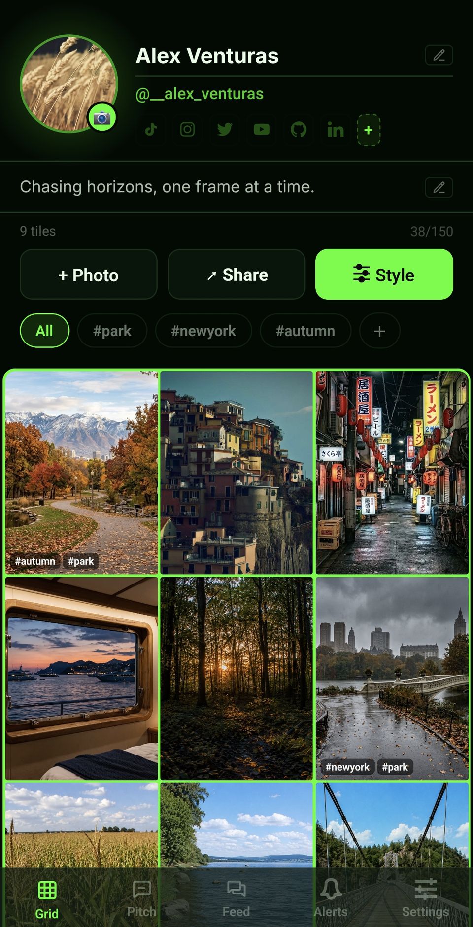Kromacat — personalized grid, Green theme