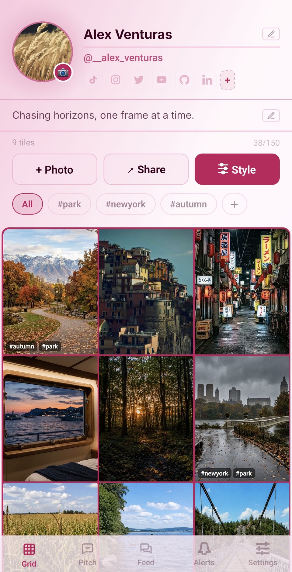 Kromacat — personalized grid, light Pink theme