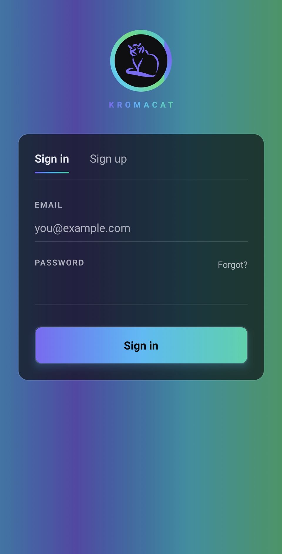 Kromacat — sign-in screen